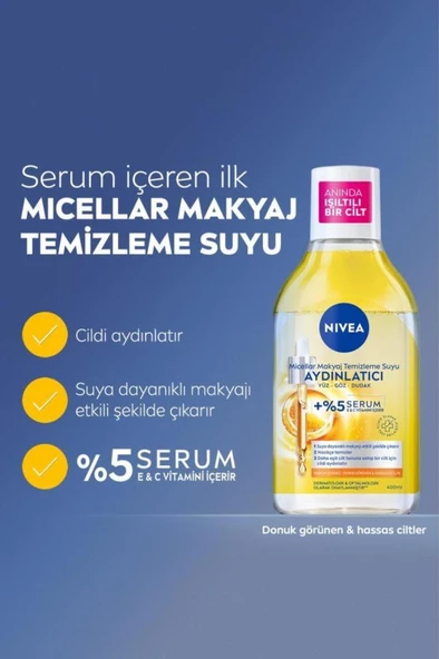 Nivea Aydınlatıcı Micellar Makyaj Temizleme Suyu 400ml, Serum İçerikli, Donuk ve Hassas Cilt Tipleri - 3