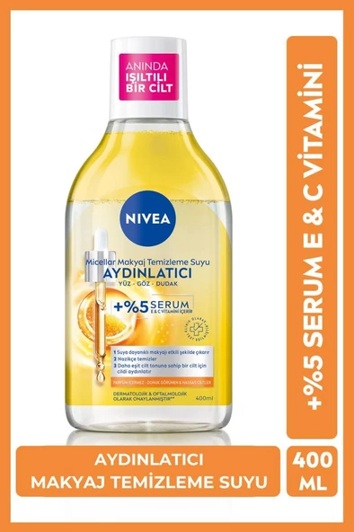 Nivea Aydınlatıcı Micellar Makyaj Temizleme Suyu 400ml, Serum İçerikli, Donuk ve Hassas Cilt Tipleri