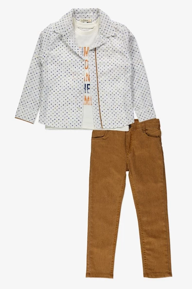 Gömlek ,Pantolon ,T-Shirt Daire Desen 3Parça Erkek Çocuk Takım TTR-01YVRLK - 4