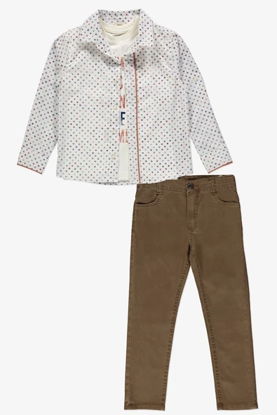 Gömlek ,Pantolon ,T-Shirt Daire Desen 3Parça Erkek Çocuk Takım TTR-01YVRLK - 6
