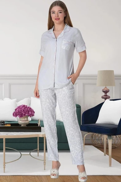 Mecit 5144 Önden Düğmeli Kadın Pijama Takımı