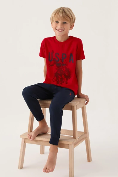Us Polo Erkek Çocuk Kırmızı Kısa Kol Pijama Takımı 1739 ürün görseli 1