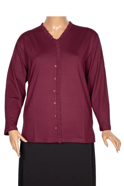 Cimariva Kadın Ülkü Büyük Beden Fırfırlı V Yaka Bordo Bluz ürün görseli 1