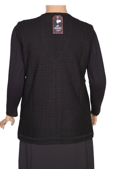 Alkım Kadın Aktan Triko Cepli 3 Düğme Ajurlu Siyah Yelek - 4