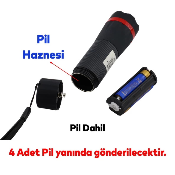 Pil Hediyeli Portatif Pilli Küçük El Feneri Kamp Lambası Işıldak Zoomlu Fener Lambası 1 Adet - 3