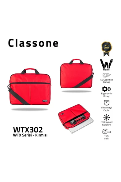 Classone WTX302 Serisi 15.6 inch Uyumlu Su Geçirmez Kumaş Macbook, Laptop , Notebook El Çanta