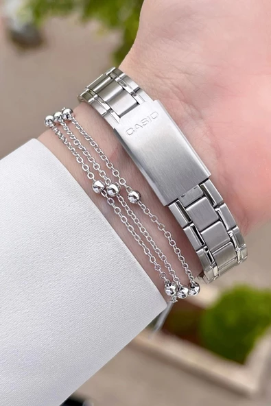 Casio CSISTE23 Kadranı Siyah Kordonu Gümüş Renk Takvimli Hediye Paketli Kadın Kol Saati - Resim 5