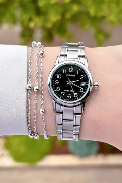 Casio CSISTE23 Kadranı Siyah Kordonu Gümüş Renk Takvimli Hediye Paketli Kadın Kol Saati - Resim 3