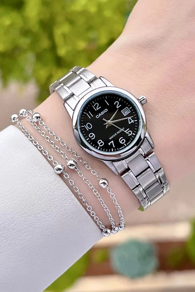 Casio CSISTE23 Kadranı Siyah Kordonu Gümüş Renk Takvimli Hediye Paketli Kadın Kol Saati - Resim 4