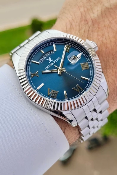 Daniel Klein DKISTE1126 Kadranı Lacivert Kordonu Gümüş Renk Hediye Paketli Erkek Kol Saati - Resim 4