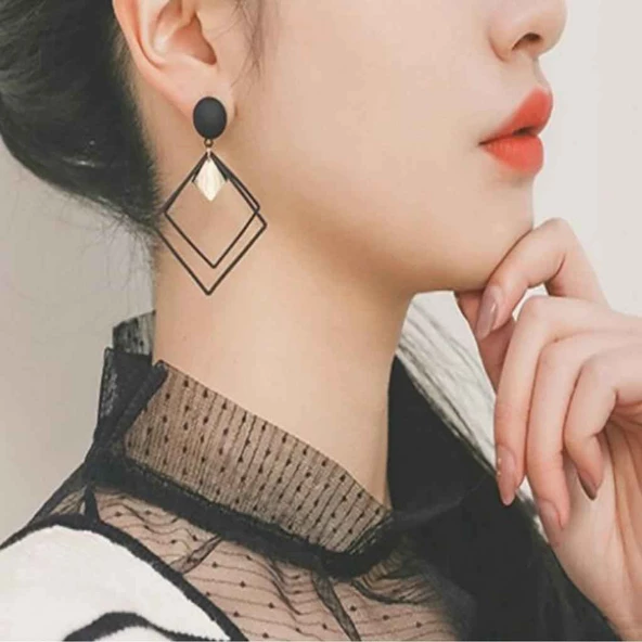 Geometrik Kare Damla Küpe - 2