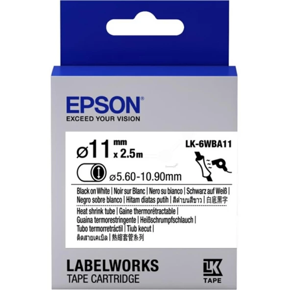 Epson LK-4WBA5 Isıyla Daralan Siyah Üzeri Beyaz 5MM 2,5Metre Etiket ürün görseli 1