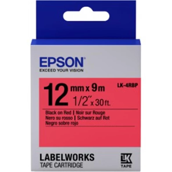 Epson LK-4RBP Pastel Kırmızı Üzeri Siyah 12MM 9Metre Etiket ürün görseli 1