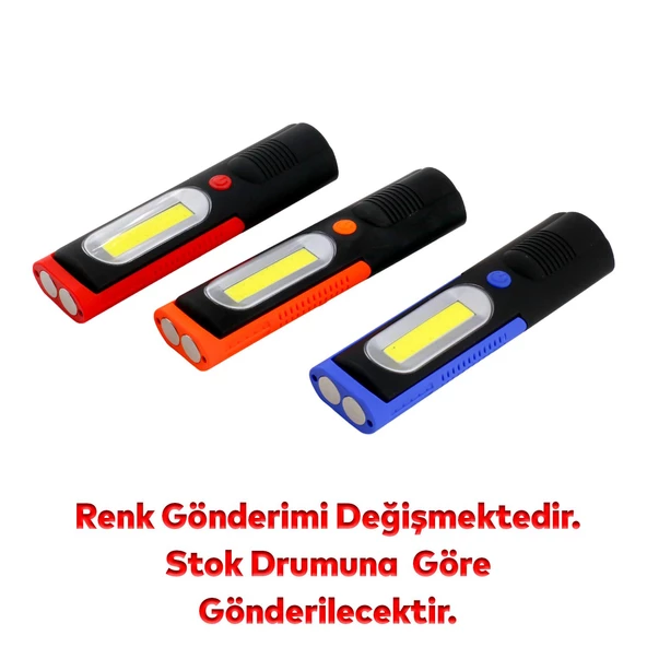Mıknatıslı Renkli Pilli El Feneri Kamp Lambası Işıldak Açılı Led Fener Oto Tamir Lambası 1 Adet - 3
