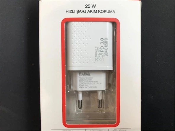 Elba ELB01-25WPD Beyaz 25W Şarj Kafa Type USB-C PD3.0-QC4.0(Akım Koruma-Hızlı Şarj-Isıya Dayanıklı) - Resim 3