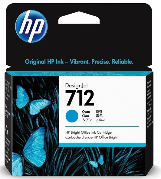 HP 712 Cyan Mavi 29ML Plotter Kartuşu 3ED67A ürün görseli 1