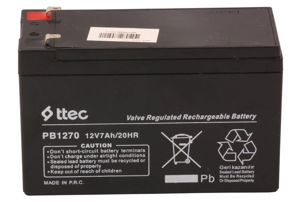 Ttec 12V 7AH-20HR Base Bakımsız Kuru Akü Alarm-Siren için Ups Uygun Değil 1,75 Kg ürün görseli 1