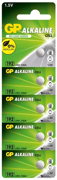 GP GP192-C5 LR41 Alkalin Düğme Pil 5'li Paket ürün görseli 1