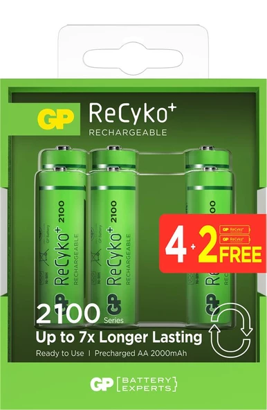 GP AA 2000 mAh Pro Şarjlı Kalem Pil 4+2li Paket  Paket GP210AAHCBR21-2GVPTLB6 ürün görseli 1