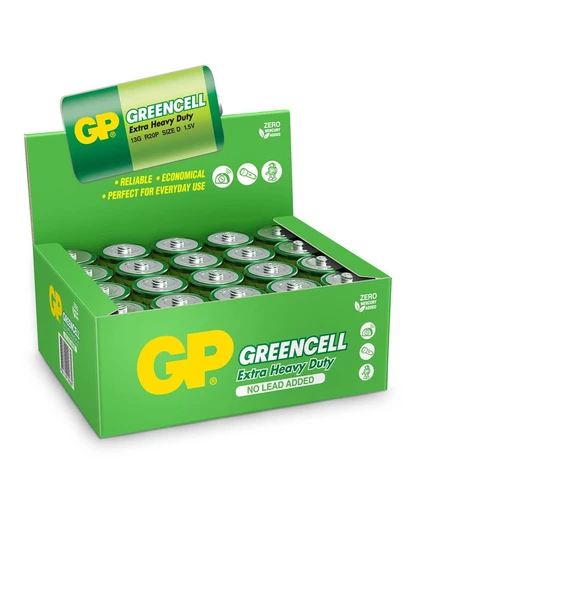 GP Greencel R20 Kalın D Boy Çinko Pil 20'li Paket GP13-2S2 ürün görseli 1