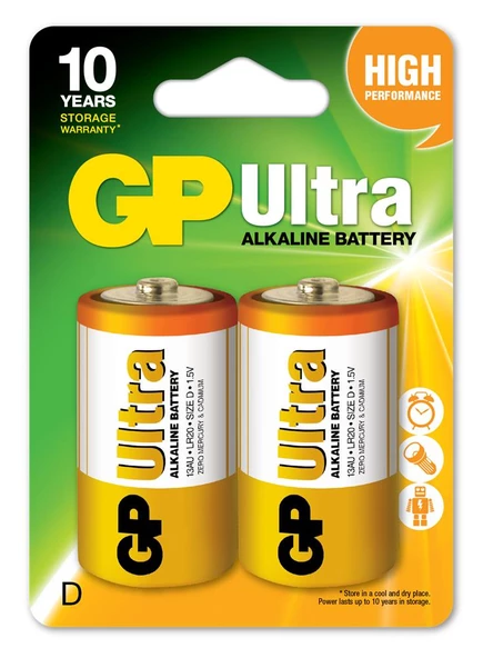 GP LR20 Büyük Boy Ultra Alkalin Pil 2'li Paket GP13AU-U2 D Boy ürün görseli 1