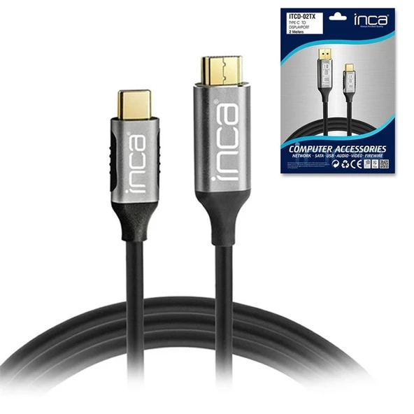 Inca ITCD-02TX Type-C to Display Port Altın Uçlu 4K Kablo 2 mt ürün görseli 1