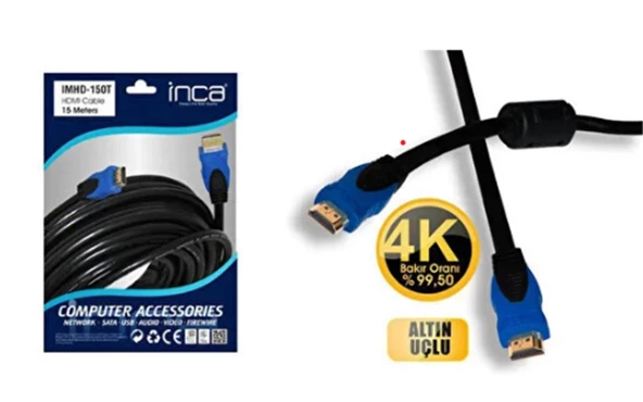 Inca IMHD-150T 15mt 4K 1,4 V 3 D Altın Uçlu Hdmı To Hdmı Kablo (99,5 Bakır) ürün görseli 1