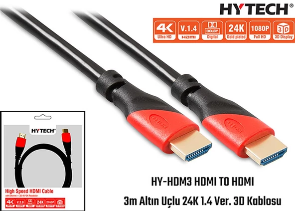 Hytech HY-HDM3 Hdmi To Hdmi 3m Altın Uçlu 24k 1.4 ürün görseli 1
