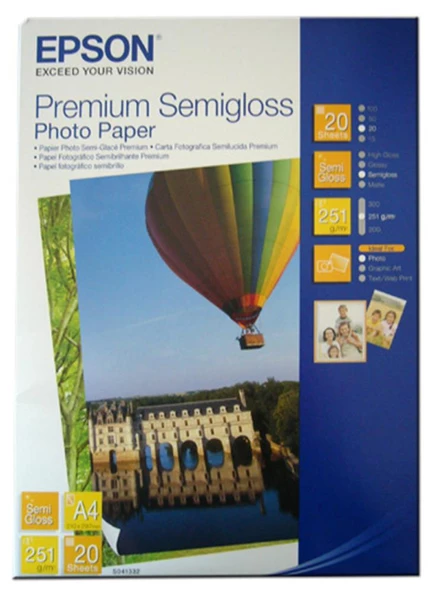 Epson A4 251Gram 20'li Premium Semigloss Fotoğraf Kağıdı S041332 ürün görseli 1
