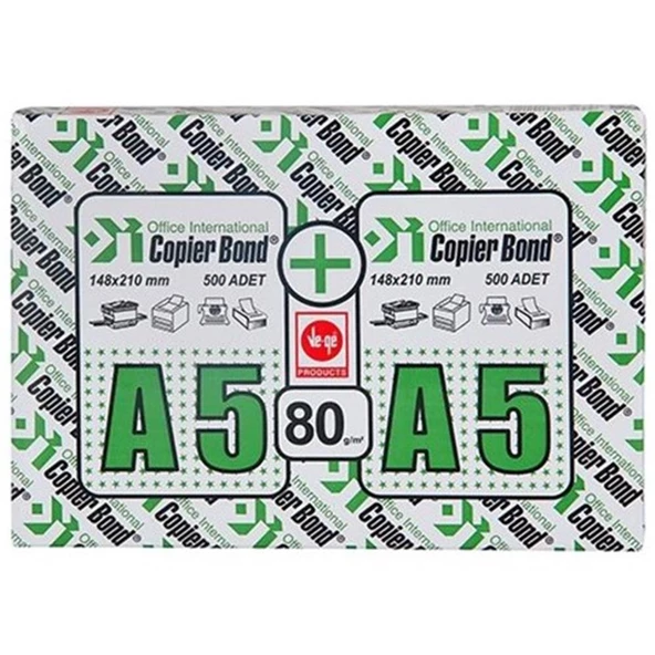 Copier Bond A5 Fotokopi Kağıdı 80gr-500 li 1 koli= 10 Paket ürün görseli 1
