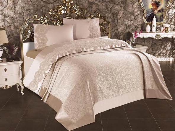 Carmen Fransız Güpürlü Çift Kişilik Pike Seti 3 Parça - Resim 2