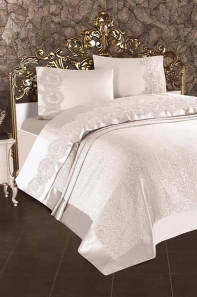 Carmen Fransız Güpürlü Çift Kişilik Pike Seti 3 Parça - Resim 5