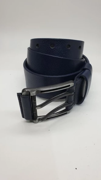 Lacivert Renk Çift Dilli Deri Tokalı Spor Kot Kemeri - 7