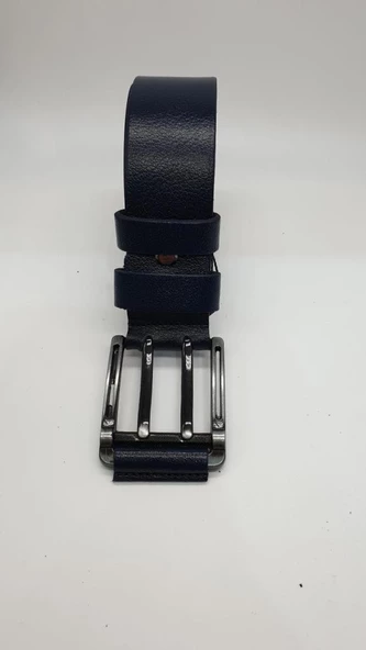 Lacivert Renk Çift Dilli Deri Tokalı Spor Kot Kemeri - 9