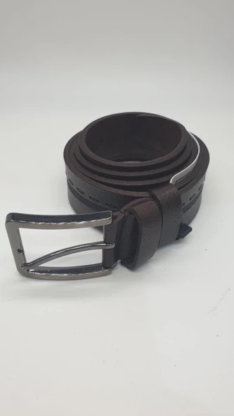 Çizgili Kayış Detaylı Koyu Kahve Renk Erkek Klasik Kemer - 12