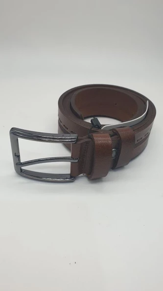 Çizgili Kayış Detaylı Kahve Renk Erkek Klasik Kemer - 3