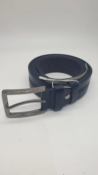 Çizgili Kayış Detaylı Lacivert Renk Erkek Klasik Kemer - 7
