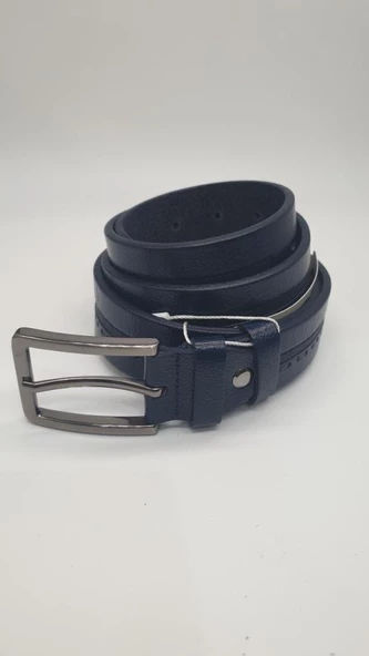 Çizgili Kayış Detaylı Lacivert Renk Erkek Klasik Kemer - 6