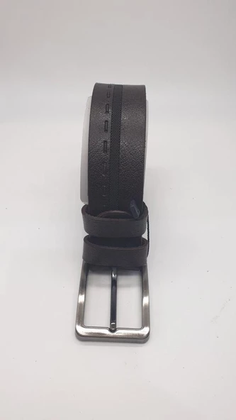 Çizgili Kayış Detaylı Koyu Kahve Renk Erkek Klasik Kemer - 4