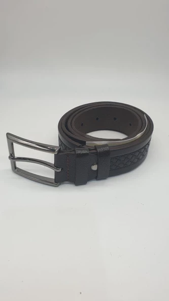 Çapraz Desen Detaylı Kayış Koyu Kahve Renk Erkek Klasik Kemer - 12