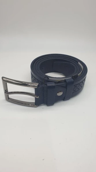 Çapraz Desen Detaylı Kayış Lacivert Renk Erkek Klasik Kemer - 3