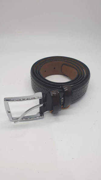 Yatay Desen Detaylı ve Parlak Kahve Renk Erkek Klasik Kemer - 6