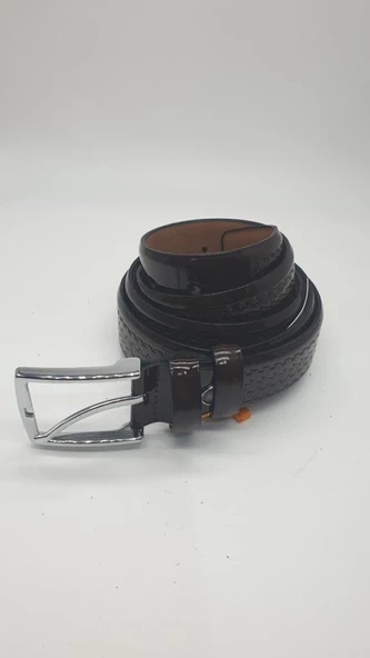 Yatay Desen Detaylı ve Parlak Kahve Renk Erkek Klasik Kemer - 10