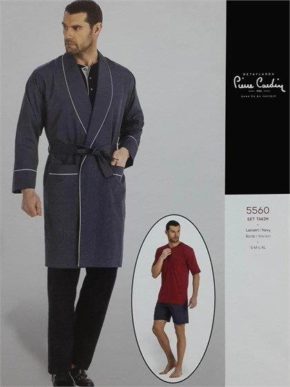 Pierre Cardin 5560 LACİVERT  Damatlık Ropteşambr 5 Li Pijama Set - 3
