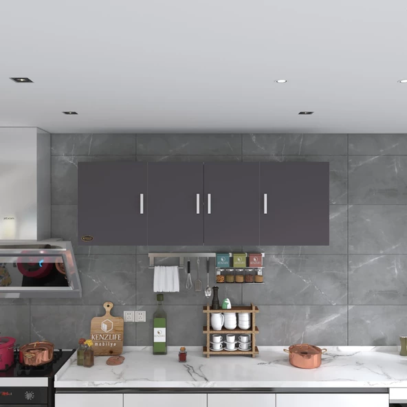Kenzlife hazır mutfak silvanus gri 060*180*32 mutfak banyo dolabı kapaklı raflı - Resim 4