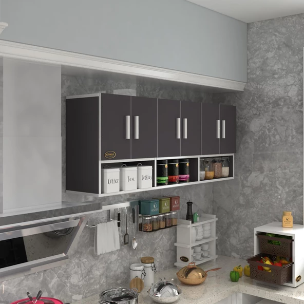 Kenzlife hazır mutfak liberato gri 060*150*32 mutfak banyo dolabı kapaklı raflı