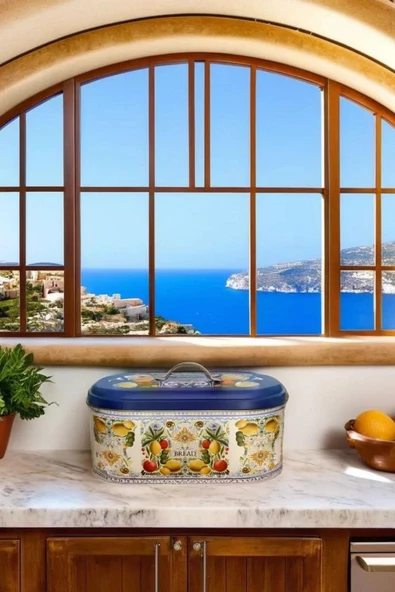 La Dolce Vita Sicilya Metal Orta Boy Oval Ekmeklik ve Ekmek Kutusu Beyaz No:11 - 2
