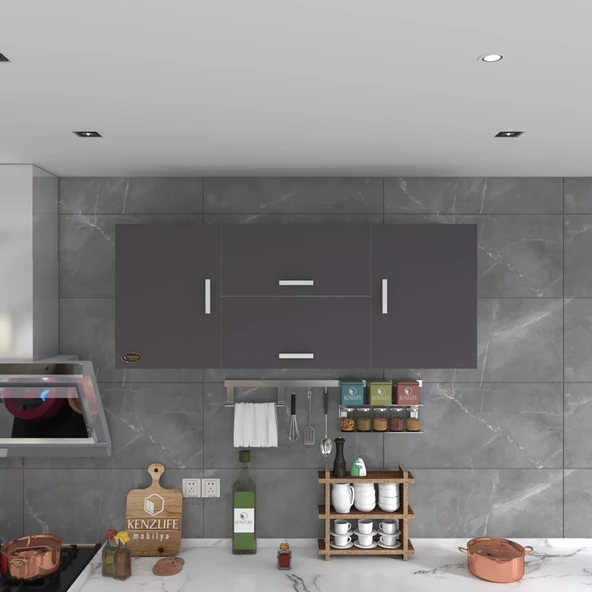 Kenzlife hazır mutfak lucida gri 060*150*32 mutfak banyo dolabı kapaklı raflı - 4