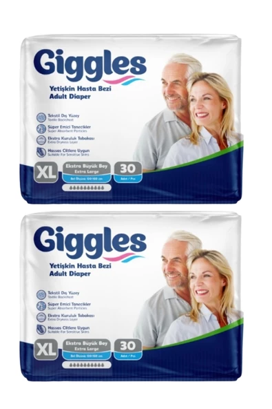 Giggles Belbantlı Yetişkin Hasta Bezi Extra Large XL 30 Lu x 2 Adet