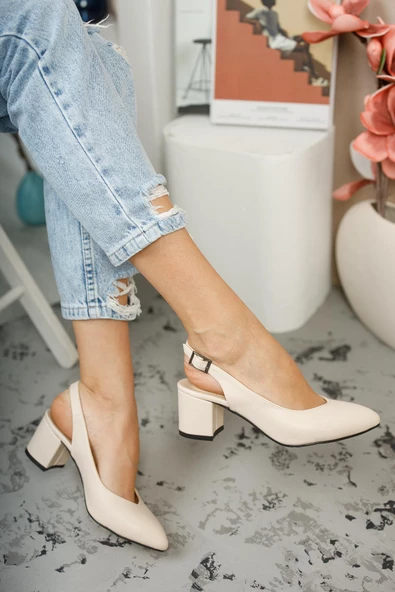 Muggo GZHW711 Garantili Kadın Arkası Açık Klasik Günlük Tarz Şık ve Rahat Topuklu Ayakkabı - 7